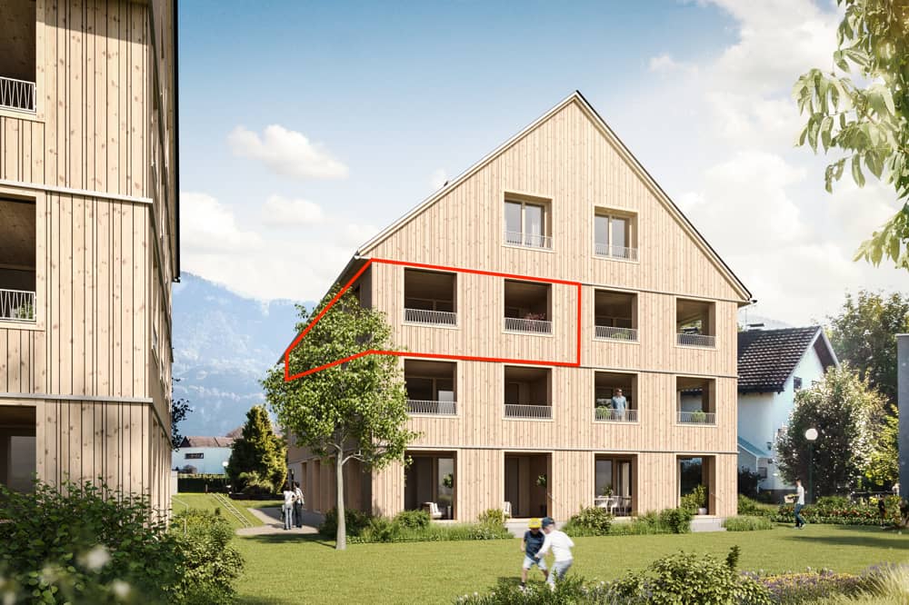 New build apartment with west terrace in quiet location
