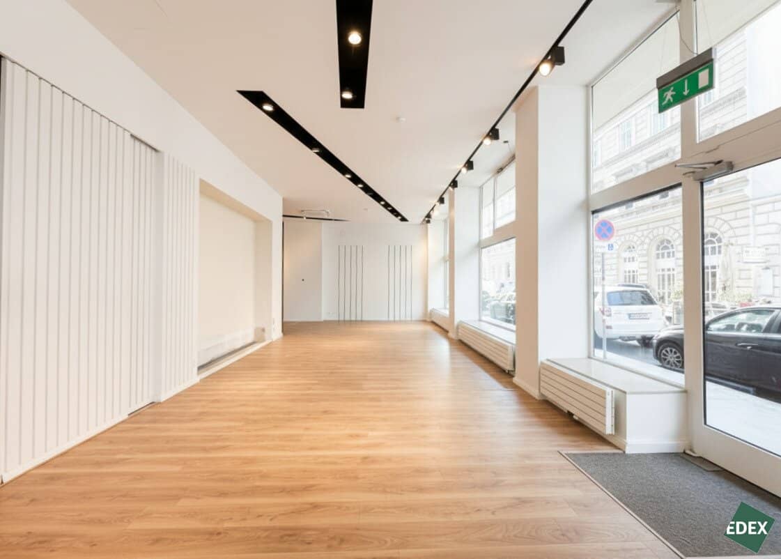 High-quality retail space on two levels with generous display windows and high visibility