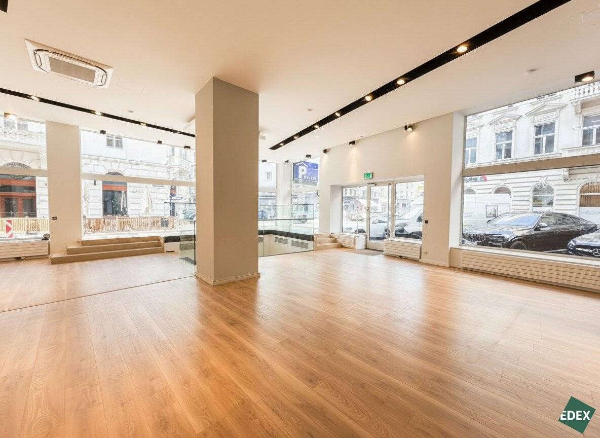 High-quality retail space on two levels with generous display windows and high visibility