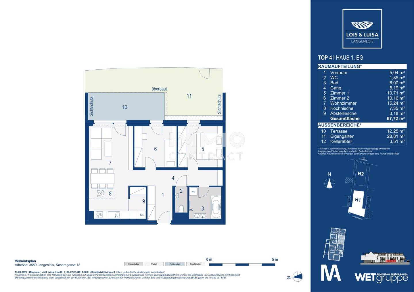 Newly built apartment in central Langenlois with terrace and garden