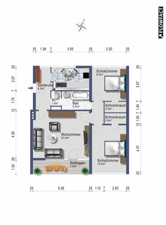 3-Zimmer-Wohnung Aigen Südbalkon