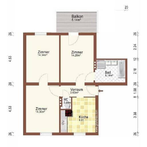 Sunny balcony apartment to renovate yourself with 3 rooms commission free on www.riedersbach.com