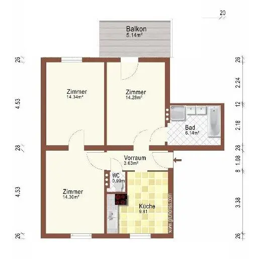 Sonnige Balkonwohnung zum selbst sanieren mit 3 Zimmern - provisionsfrei auf www.riedersbach.com