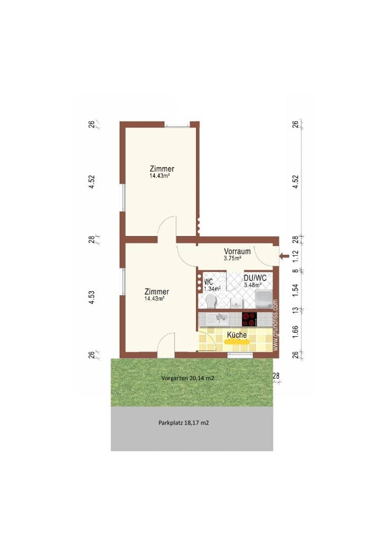 Sunny and affordable garden apartment with two rooms commission free at www.riedersbach.com