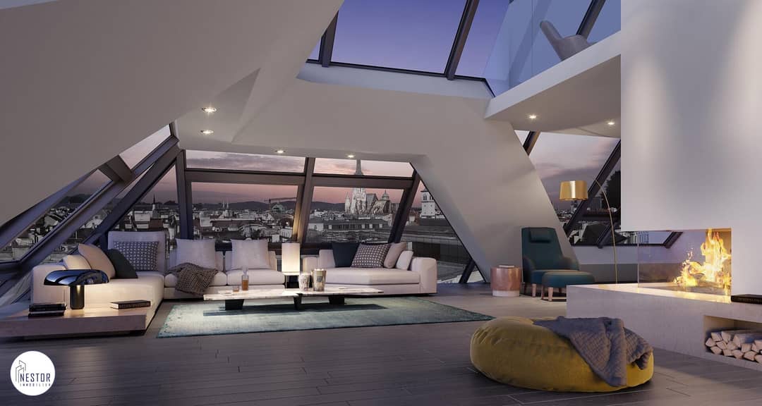 Penthouse roof terrace pool across three levels