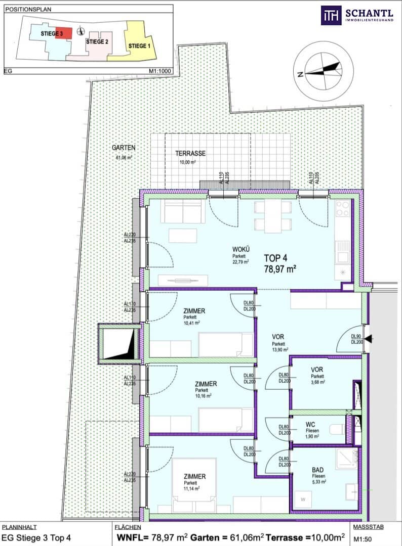 Wohnung mit eigenem Garten im Innenhof nahe Wien