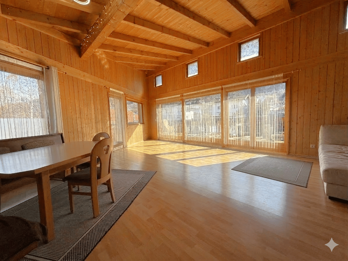 Family apartment with large garden and mountain view