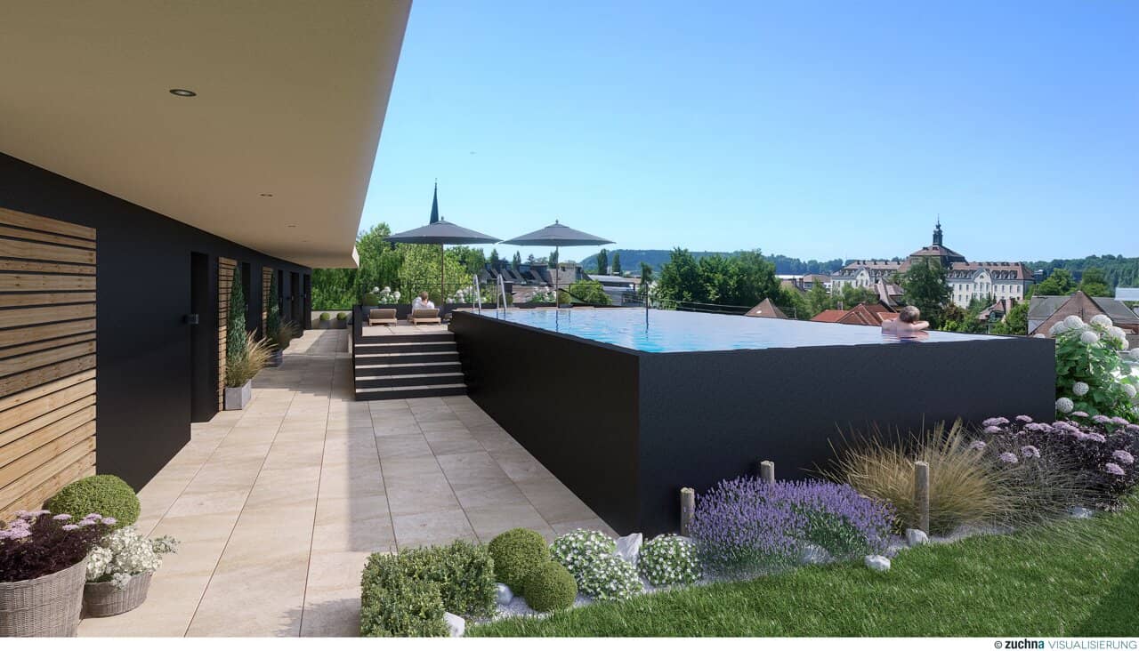 Penthouse Panorama über den Dächern mit Pool