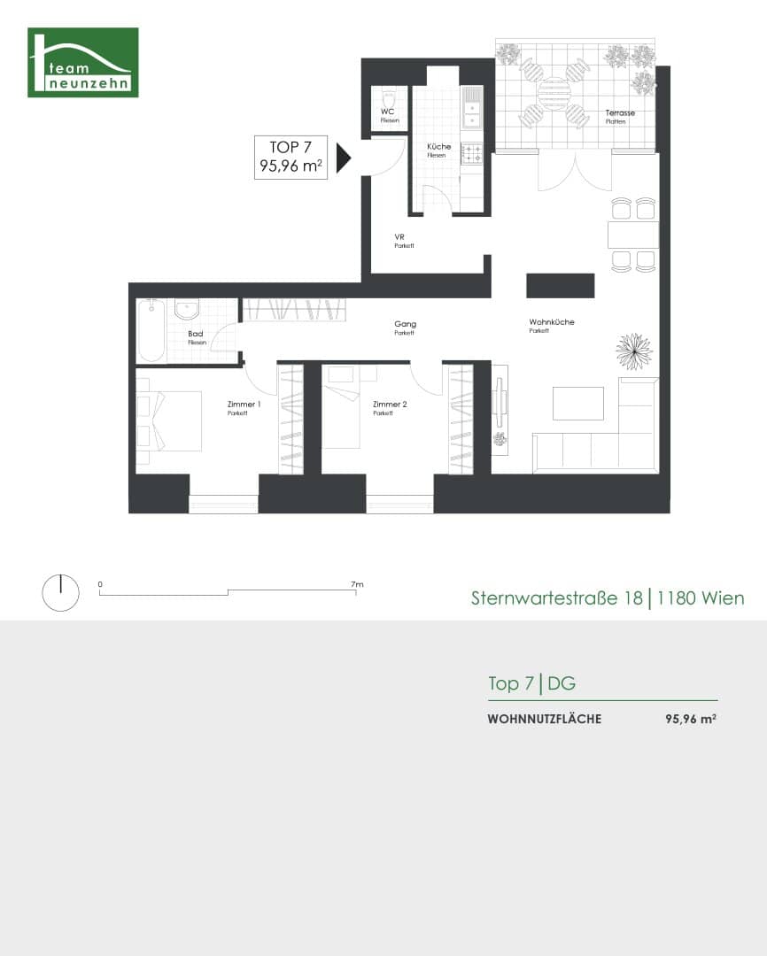 High-quality top-floor apartment with terrace near U6 and Währinger Park
