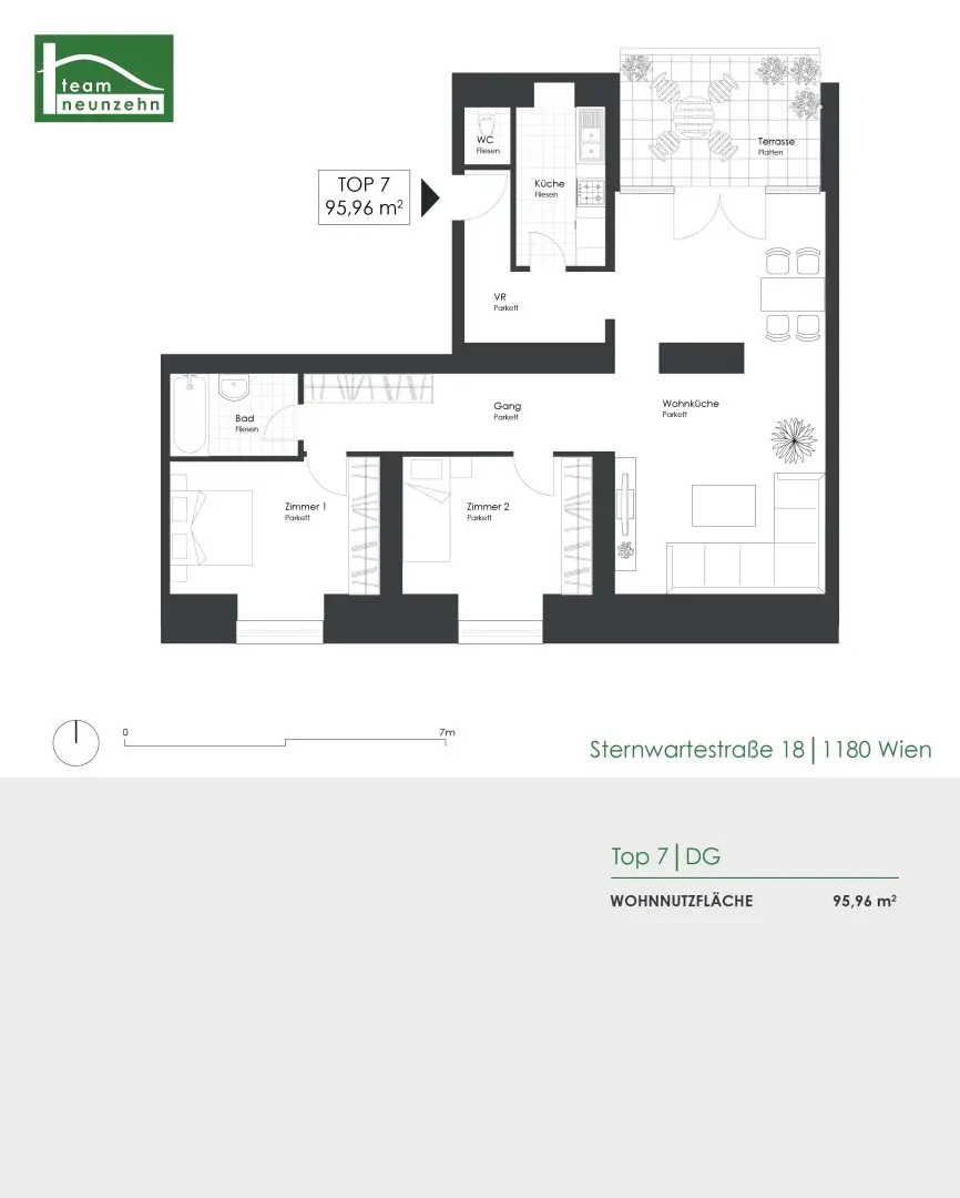 High-quality top-floor apartment with terrace near U6 and Währinger Park