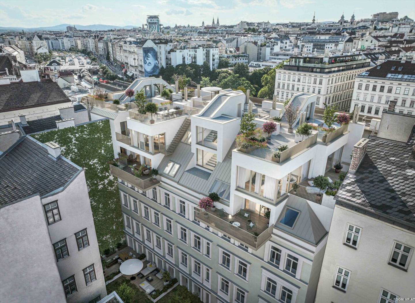 71 m² first occupancy at Naschmarkt, 2 rooms with 9 m² loggia and 56 m² roof terrace