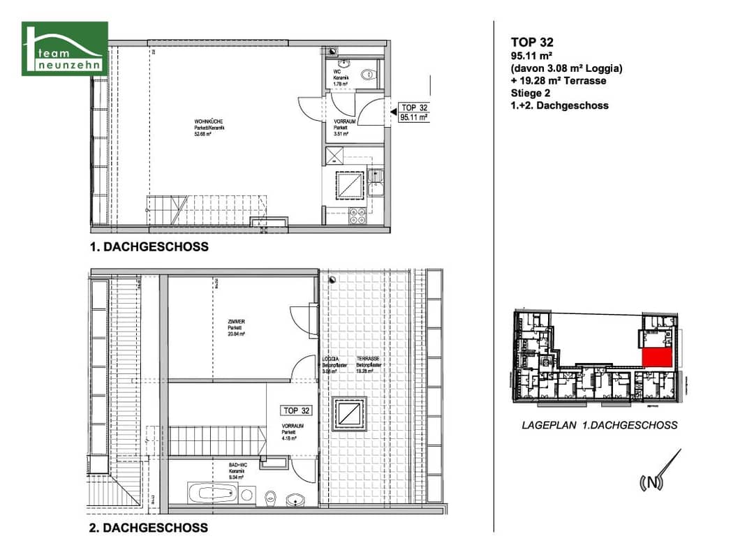 Penthouse apartment with terrace and loggia near the Danube