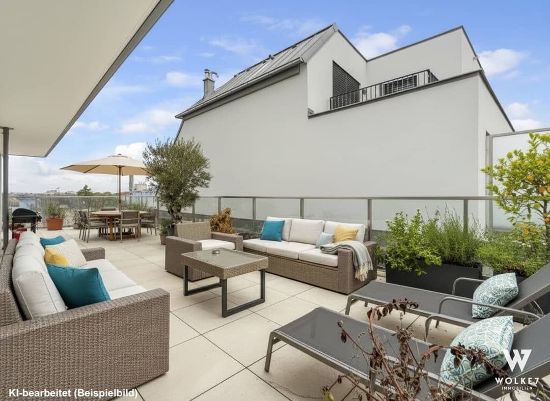 Dachgeschosswohnung nahe U1 Kagraner Platz mit Kamin Klimaanlage und 91 m² Terrasse