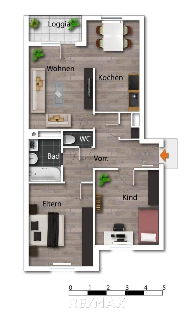 Wohnung modernisiert Loggia und Tiefgaragenplatz