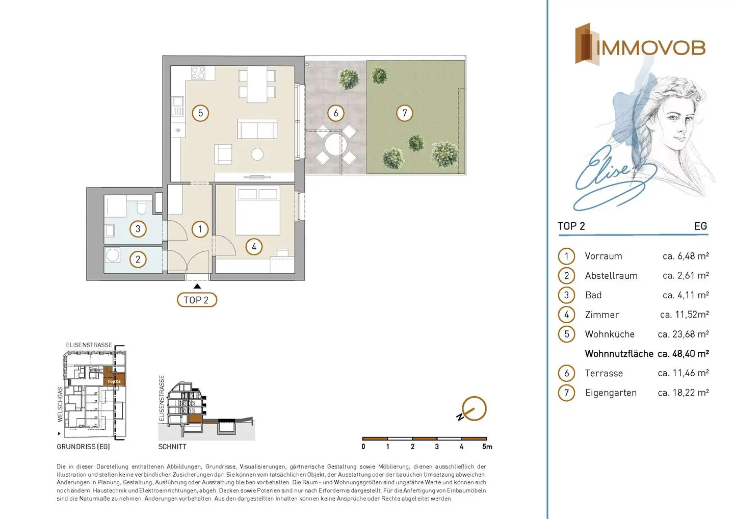 Ground floor apartment garden sun Liesing
