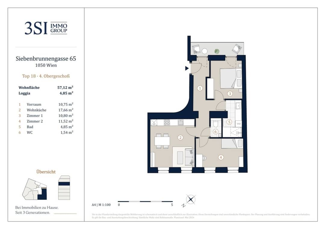 VIVIENNE: 3-Zimmer-Altbau mit Loggia