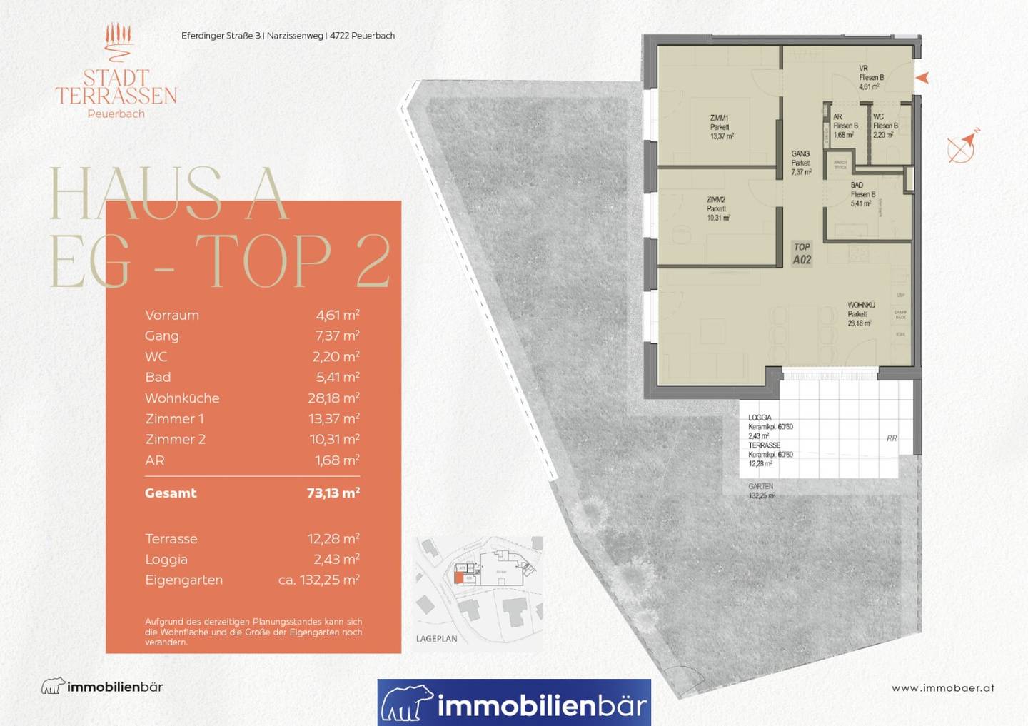 Apartment with garden and town center view