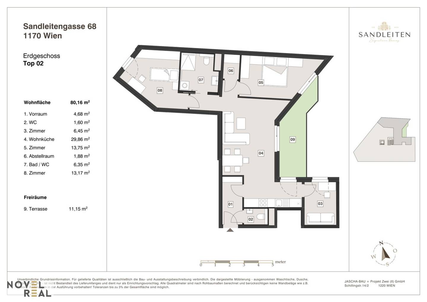 Wohnung Dornbach hofseitige Terrasse in Toplage