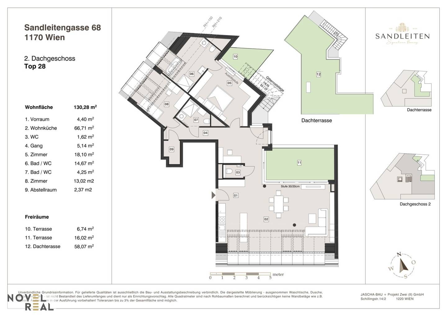 Attic apartment with three terraces and distant view