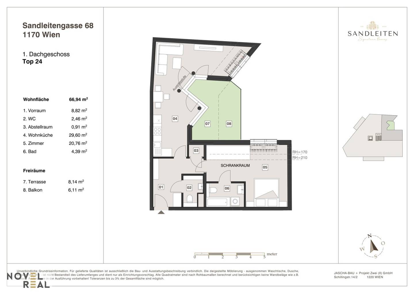 Top floor apartment with distant view and terrace