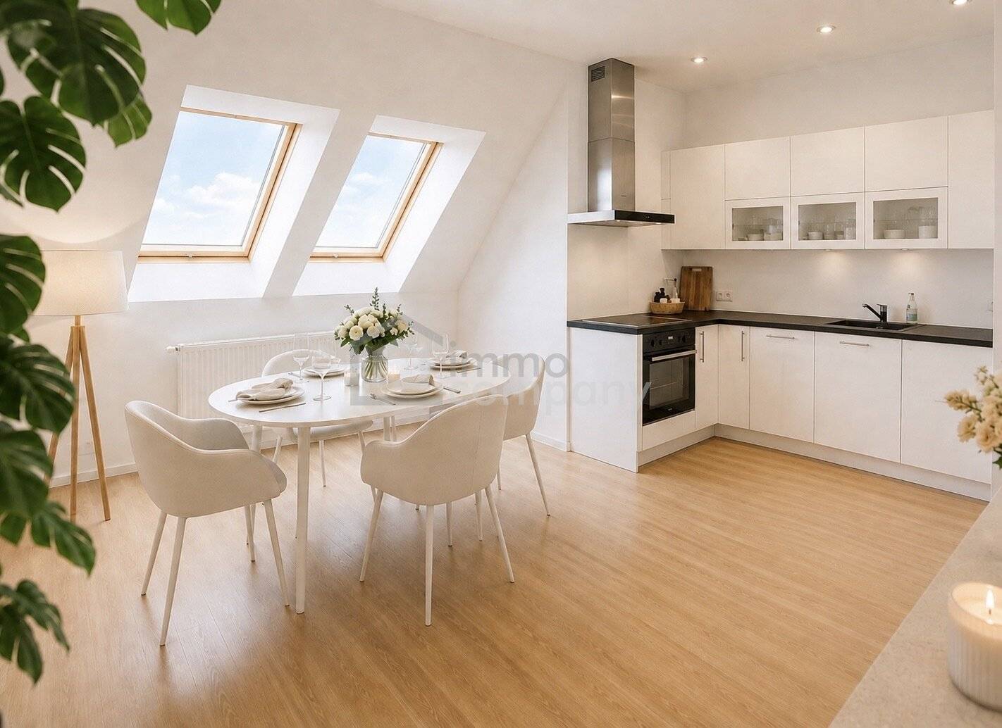 Attic apartment with city view and open kitchen
