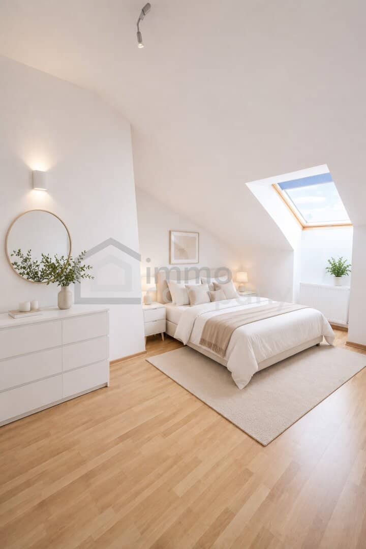 Attic apartment with city view and open kitchen