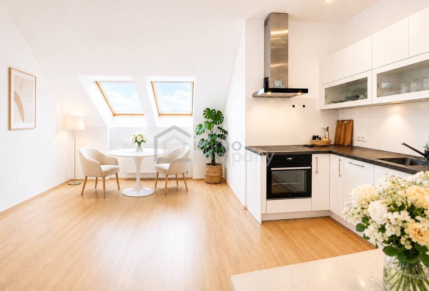 Dachgeschosswohnung mit Stadtblick und offener Küche