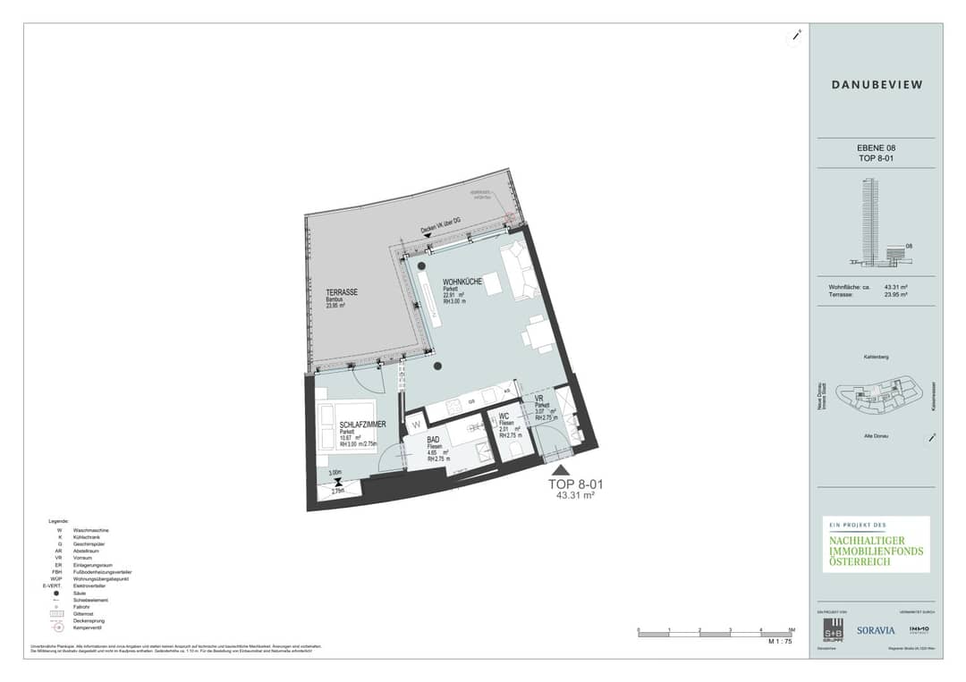DANUBEVIEW: 2-Zi. Wohnung 43m²