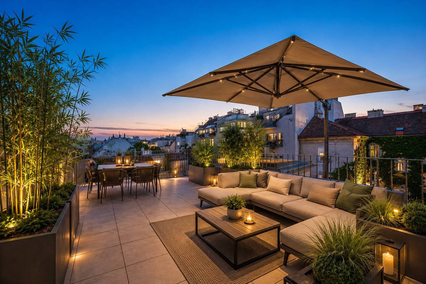 Abendstimmung Dachterrasse ki-generiert