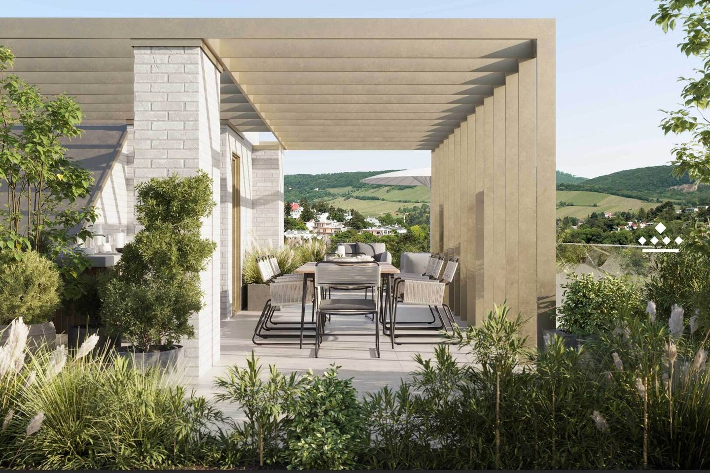 Penthouse with rooftop terrace and vineyard view