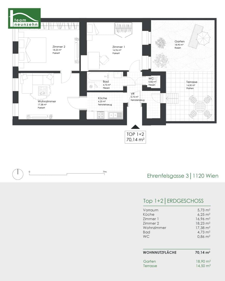 Erdgeschosswohnung Meidling 70m²