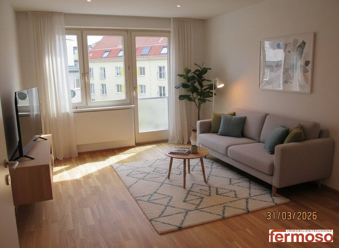 Charming 3 room apartment, 61 m², well kept, parquet, 1210 Wien, €1500 with voucher for fitted kitchen in English translation? No, the title is translated exactly as described above.