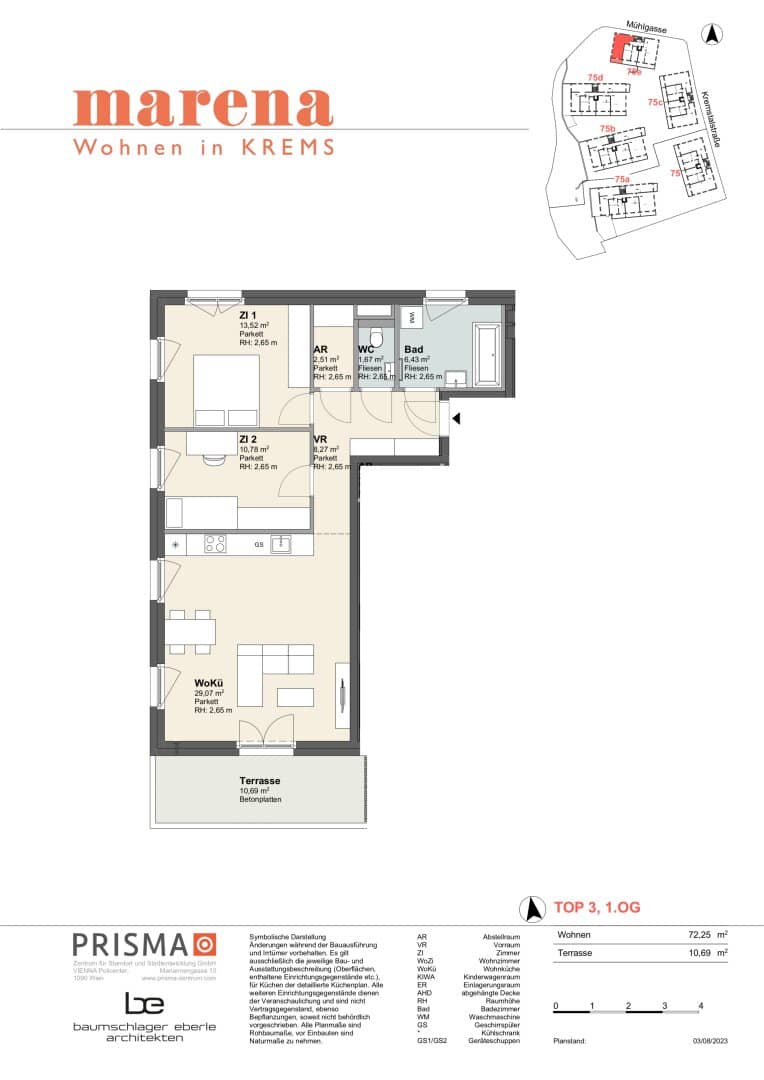marena - Living in Krems: 3-room apartment with sunny south terrace