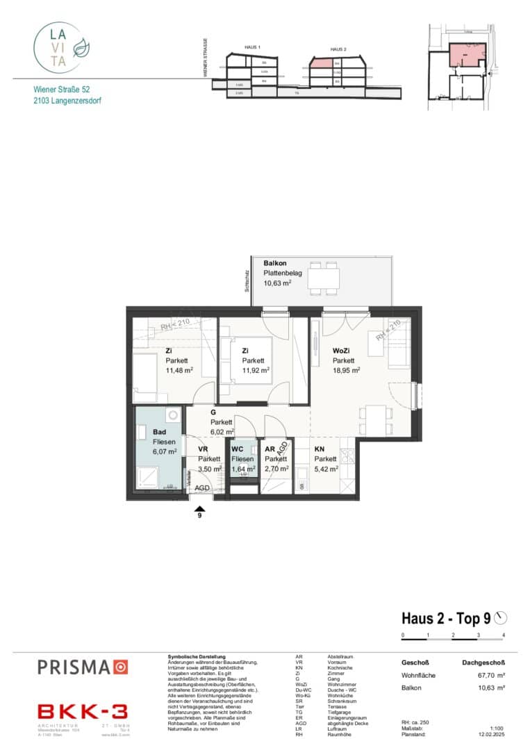 3-room attic apartment with ceiling cooling in Langenzersdorf