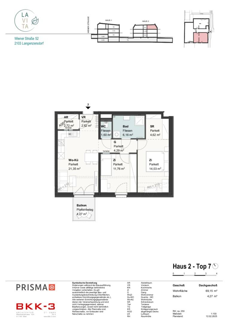3-room penthouse apartment in Langenzersdorf, up to 3 m room height and ceiling cooling