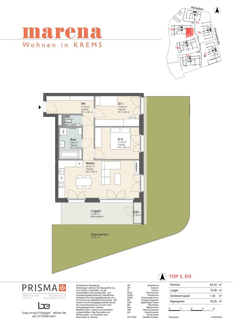 Living in Krems: 3-room apartment with loggia and private garden