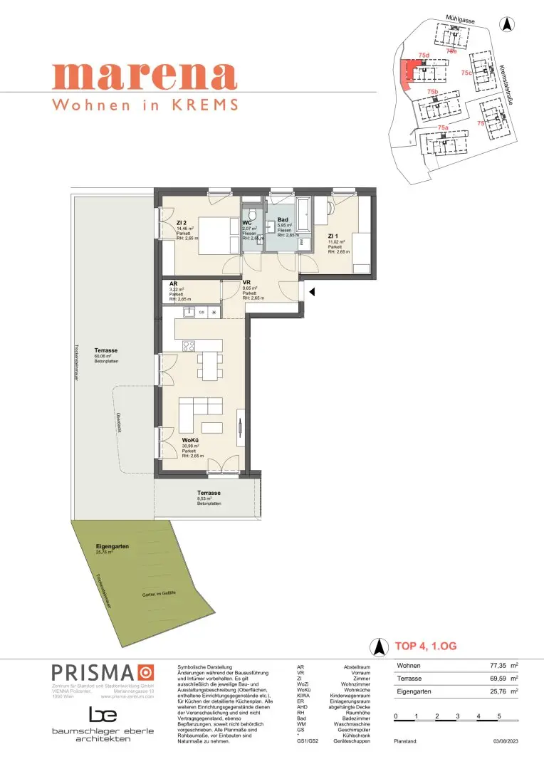 Wohnung mit Garten und zwei Terrassen Erstbezug