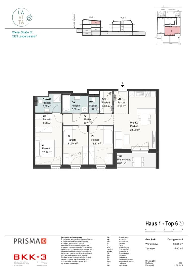 LAVITA - Dachgeschoß-Wohnung mit Süd-Terrasse und Deckenkühlung an der Stadtgrenze zu Wien