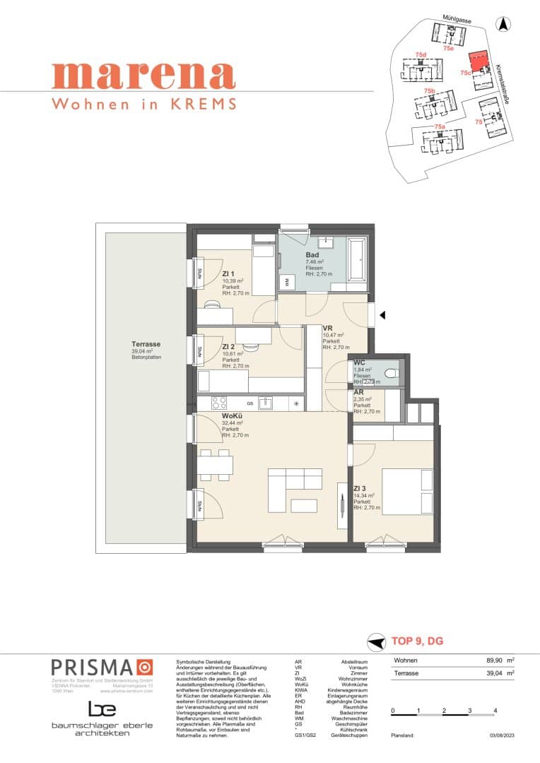 Top floor apartment with large roof terrace
