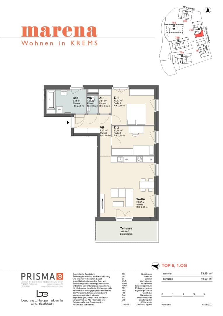Newly built apartment with West Terrace