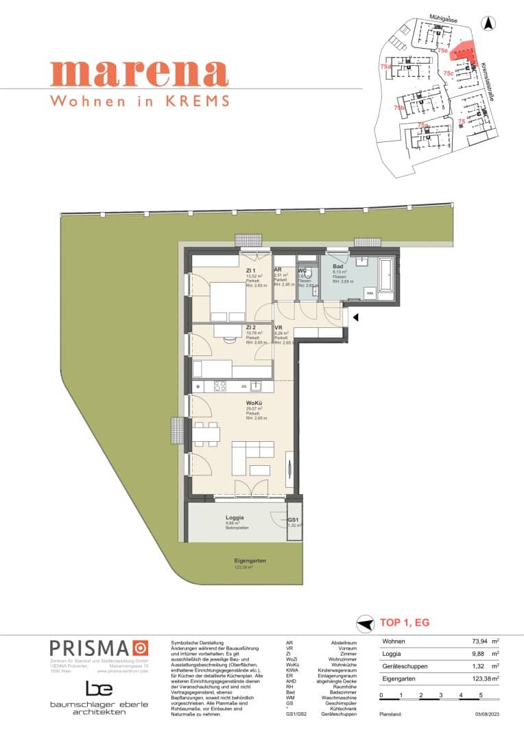 Wohnung Erstbezug mit privatem Garten und Loggia
