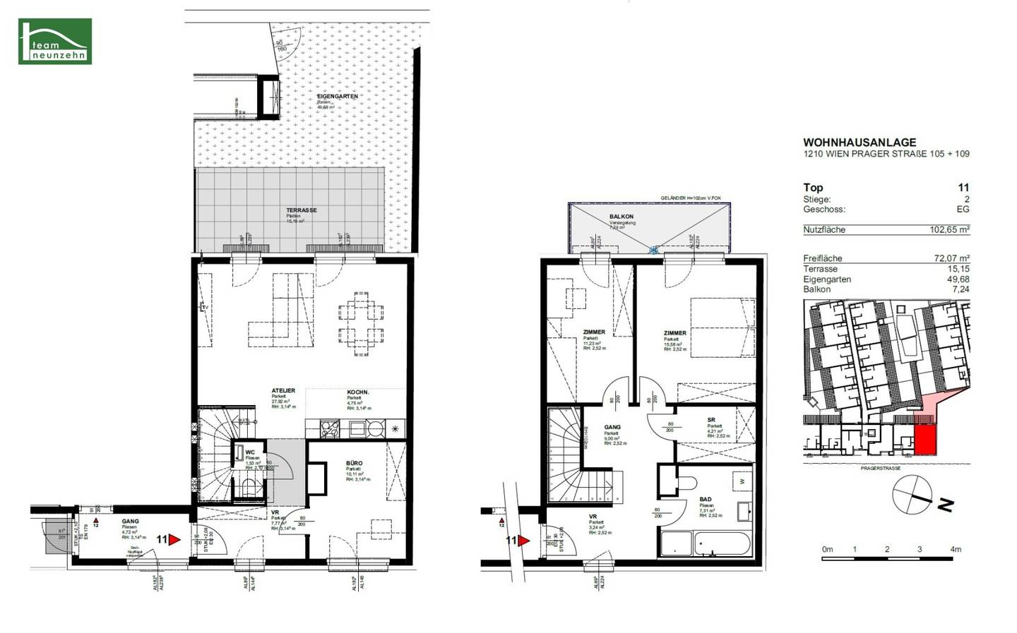 Apartment in a new build with terrace and garden