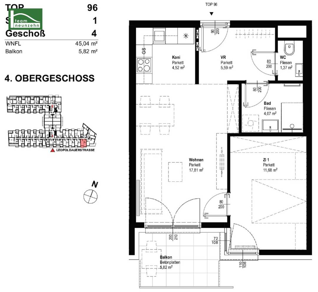 LEO 131: 2-Zi.-Wohnung 45m² mit Balkon