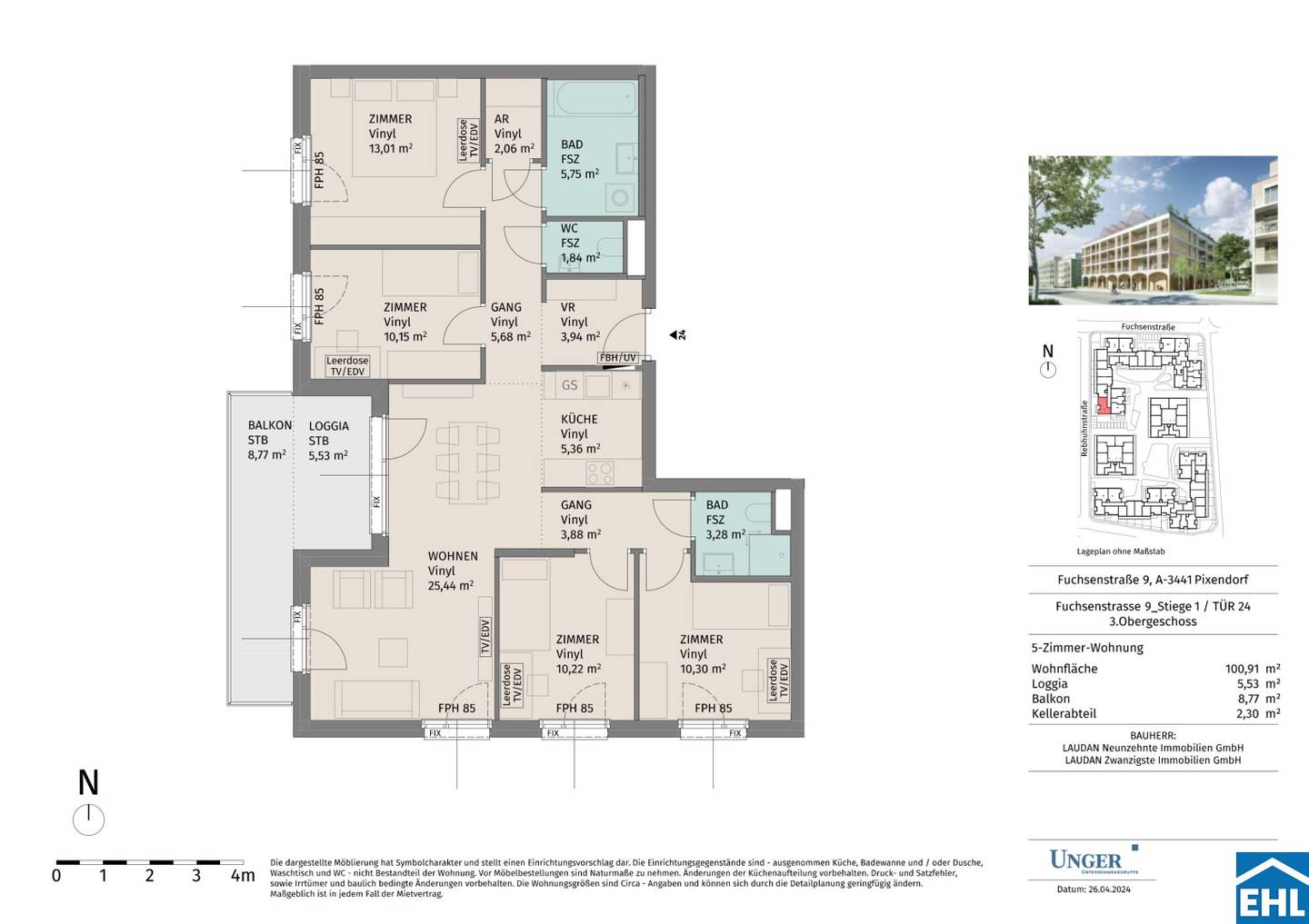 Wohnung Neubau mit Balkon und offener Küche
