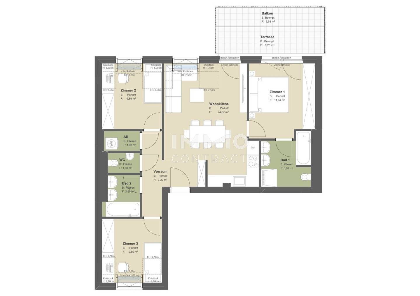 Wohnung provisionsfrei mit Terrasse und 4 Zimmer