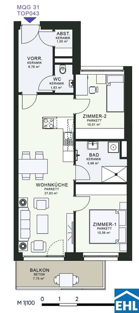 Apartment central opposite the fair with balcony