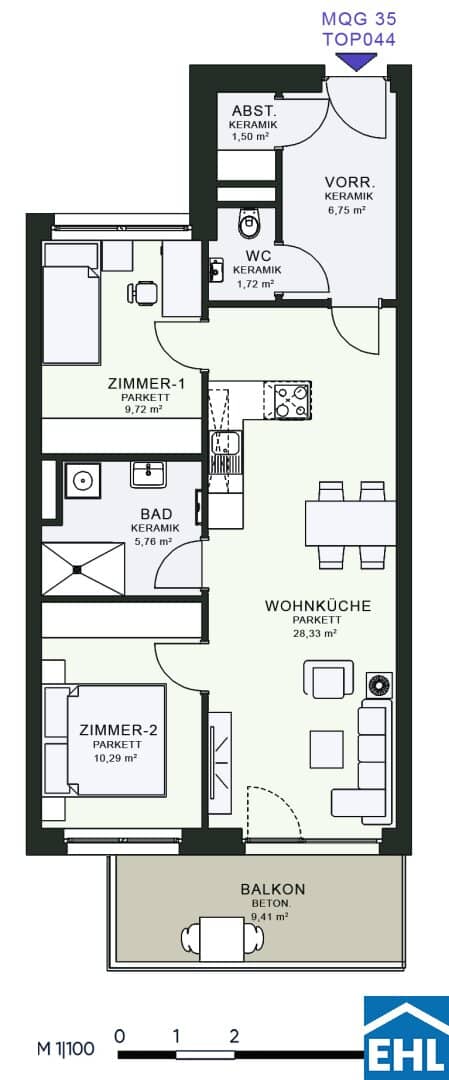 Directly opposite Messe first occupancy