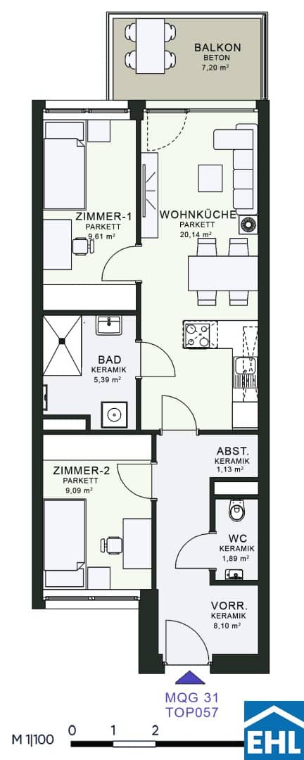 New build apartment in Messequartier with balcony