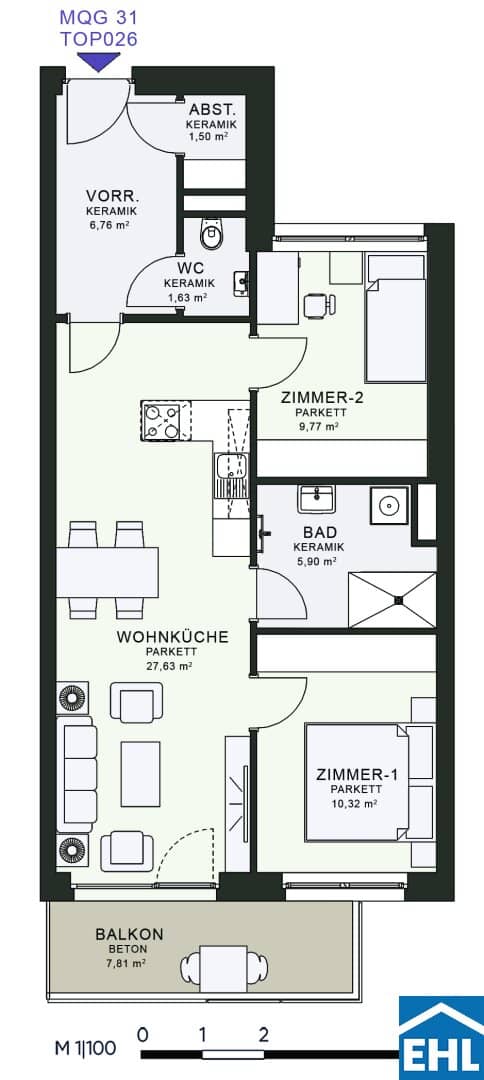 New build apartment with balcony in Messequartier