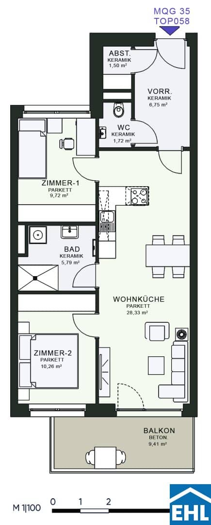 Wohnung mit Balkon im Messequadrant Graz